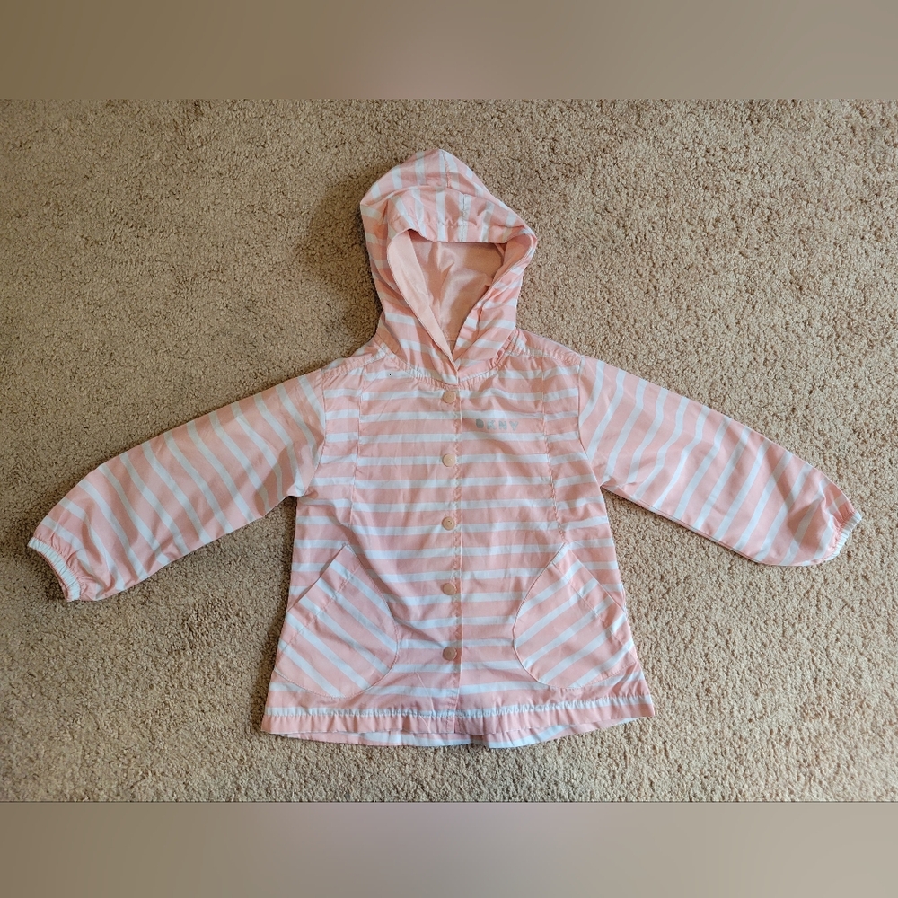 DKNY Pink Striped Hooded Raincoat 3T